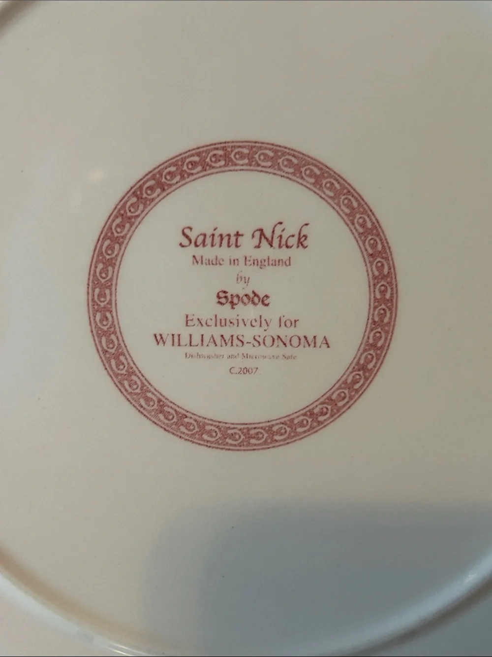 Spode Red Transferware St. Nick Holiday Window Scene Plate